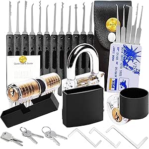 2024 New Combination Picking Home Improvement Simple Accessory Lock Set Tools kit Durable Lock Backpack Packs Metal Picks Tools with Black Leather Handbag for School Gym Locker Office Garage Shed