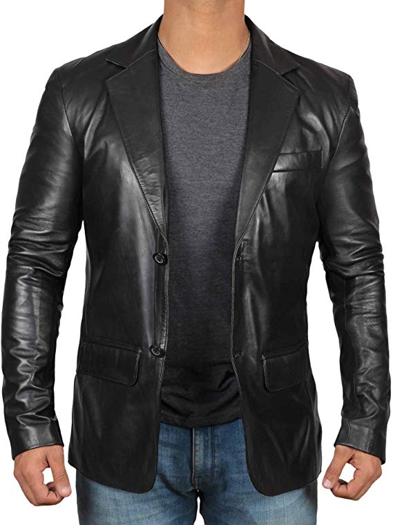 Black Leather Blazer for Men - Genuine Lambskin Brown Leather Mens Blazer