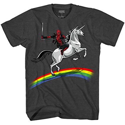 Marvel Deadpool Riding A Unicorn On A Rainbow T-Shirt