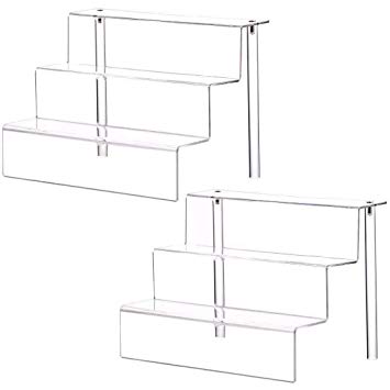 YestBuy 3 Tier Acrylic Riser Stand Shelf and Acrylic Display Riser,2 Pack (8.7"×12") …
