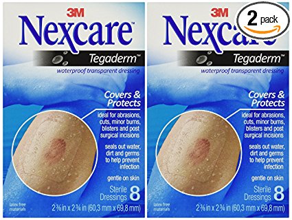 Nexcare Tegaderm Waterproof Transparent Dressing, 2-3/8 Inches X 2-3/4 Inches, 8 Count (Pack of 2)