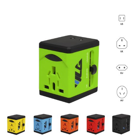 #1 Rated Travel Adapter and Charger - USB Charging Ports - Super Fast Charging - All International Standard Cell Phone/Desktop/Laptop/Touch Screen Tablet/Computer/GPS Chargers - Lime Green