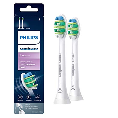 Philips Sonicare Intercare replacement toothbrush heads, HX9002/65, BrushSync technology, White 2-pk