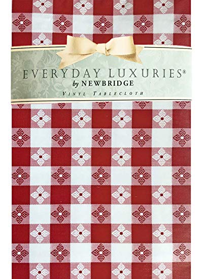 Newbridge Bistro Tavern Check Vinyl Flannel Backed Tablecloth - Cafe Checkered Indoor/Outdoor Vinyl Picnic, BBQ and Dining Tablecloth - 52” x 70” Oblong/Rectangle, Red