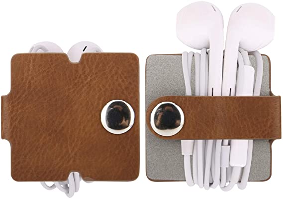 MoKo Cable Management, [3 Pack] Premium Leather Headphone Cable Straps, Leather Earbud Holders, Cord Organizer Cord Keepers, Earphone Wrap Winder Wire Ties, Cord Management, Cable Ties - Khaki