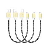 Micro USB Cable 1ft 03m Extra Short Nylon Braided Eversame3-Pack High Speed Sync Charger Cable Cord for Android Phones and Tablet65292Samsung HTC LG External Battery Chargers and more-Black