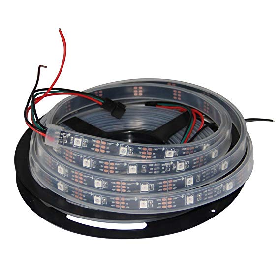 HKBAYI 16.4ft 5M Flex 150pixels Individually Addressable WS2812B 5050 SMD Built in WS2811 IC Dream Color LED Strip Light silicone sleeve Waterproof Ip67 (PCB Black)