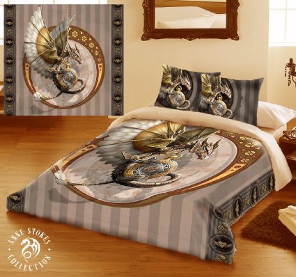 STEAMPUNK DRAGON Duvet & Pillows Case Covers Set for Queensize Bed Artwork By Anne Stokes