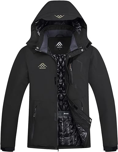 INVACHI Mens Ski Jacket Waterproof Warm winter jackets Mountain Windbreaker Hooded Raincoat
