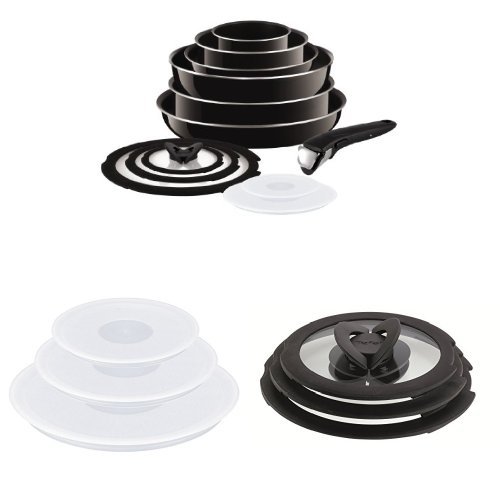 Tefal Ingenio Non-Stick Enamel Cookware Set, 13 Pieces   Ingenio Glass Lids   Ingenio Plastic Lids - Set of 3