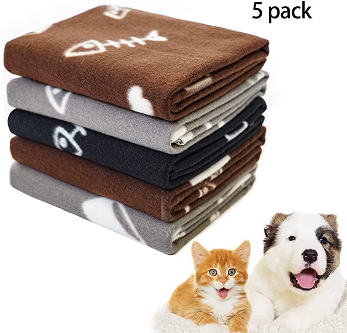 softan Pet Blanket Soft Warm Dog Blanket Washable Fleece Cat Blanket Suitable for Small Dog Puppy Cat Pet 5 Pieces Brown Gray Black 24” × 28”