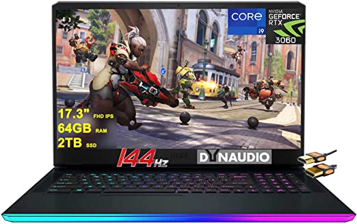 MSI GE76 Raider Gaming Laptop 17.3" FHD IPS 144Hz 12th Gen Intel 14-core i9-12900H 64GB RAM 2TB SSD GeForce RTX 3060 6GB RGB Backlit Thunderbolt USB-C MiniDP Dynaudio Nahimic Win11 Black   HDMI Cable