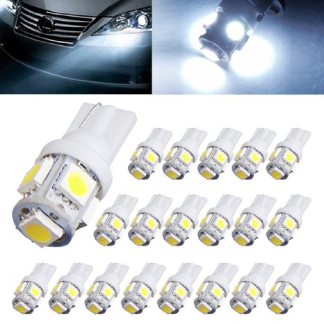 AUTOUS90 20 X T10 Wedge 5 SMD 5050 Cool White LED Light bulbs W5W 2825 158 192 168 194