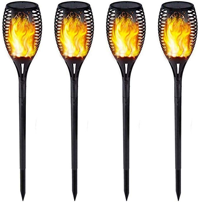 Solar Light 4 Pack Waterproof Flickering Flames Torches Lights Outdoor Landscape Decoration Lighting Solar Spotlights Security Torch Light for Garden Patio Yard Driveway (4Pack, Upgrade 33LED)