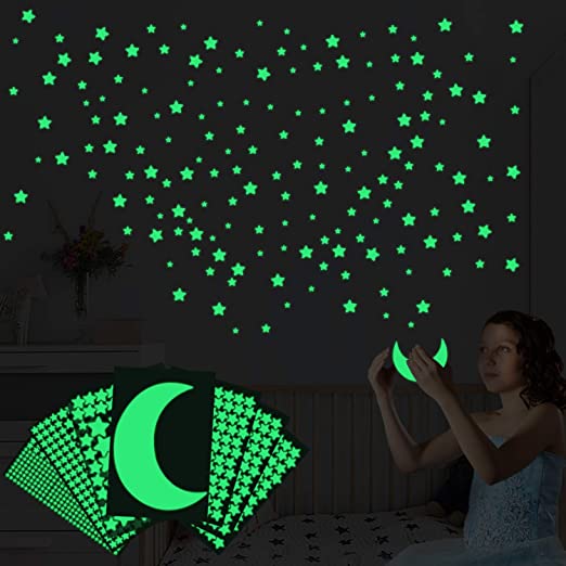 Glow in The Dark Stars Wall Stickers, 759Pcs Fluorescent Adhesive Glowing Stars, Dots, Moon for Ceiling, Removable Luminous Wall Decals for Kids Bedroom, Best Gift for Birthday, Valentine's Day