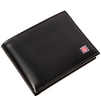 1redplace Mens Lambskin Black Leather Multicard Bifold with Removable Passcase Wallet