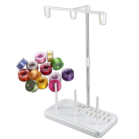 Simthread White Color Thread Stand Machine Embroidery Thread Holder with 12 Colorful Bobbin Threads