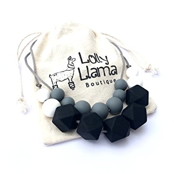 Teething Necklace for Moms by Lolly Llama - BPA FREE Silicone Baby Teether Necklaces / Nursing Necklace with Chewbeads the Perfect Baby Gift