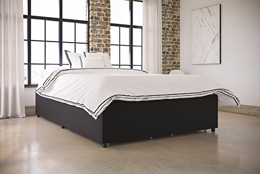 DHP Maven Upholstered Platform Bed with Storage and Bentwood Slats, Modern, Full, Black Faux Leather