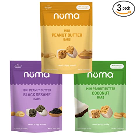 Mini Peanut Butter Bars Variety Pack – Vegan, High Protein, Low Sugar, Low Calorie, All Natural, Gluten Free – Crunchy Plant Based Snack – 3 Bags with 10 Individually Wrapped Pieces