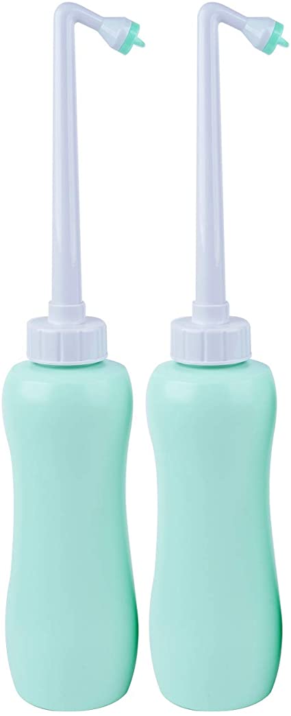 2 Pack Travel Bidet Bottle, Portable Bidet Sprayer Hand held Bidet 650ml for Personal Hygiene Care, On-the-Go Travel Bag Extra Long Pointed Nozzle Spray for Women, Baby and Elderly-Green Bottle