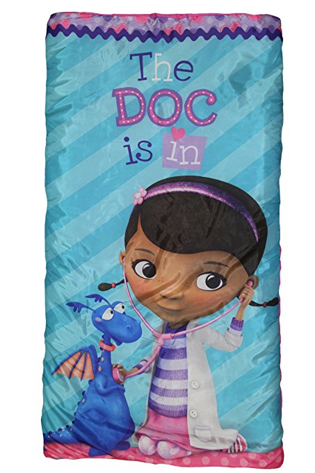 Disney Junior Doc McStuffins "The Doc Is In" Slumber Bag, Bonus Backpack with Straps, Blue/Pink/Purple