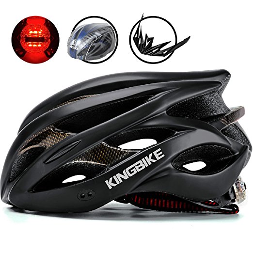 KINGBIKE Adult/Youth Bike Helmet, with Helmet Rain Cover/Detachable Visor/Safety Rear Led Light/Lightweight