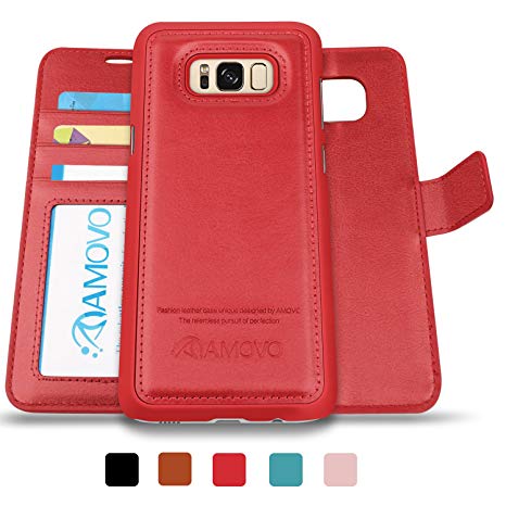 AMOVO Case for Galaxy S8 Plus [2 in 1], Galaxy S8 Plus Wallet Case [Detachable Wallet Folio] [2 in 1] [Premium Vegan Leather] Samsung Galaxy S8 Plus Flip Cover with Gift Box Package (Red)