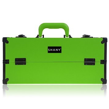 SHANY Modern Slim Train Case Makeup Organizer with Brush Holder and Lock, Mantis Green