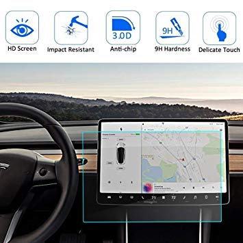 Tesla Model 3 Screen Protector, BASENOR 9H Hardness HD Tempered Glass Film Model 3 Car Navigation Screen Protector