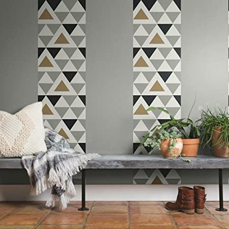 RoomMates RMK9055WP Peel and Stick Wallpaper, Grey, Black, Gold