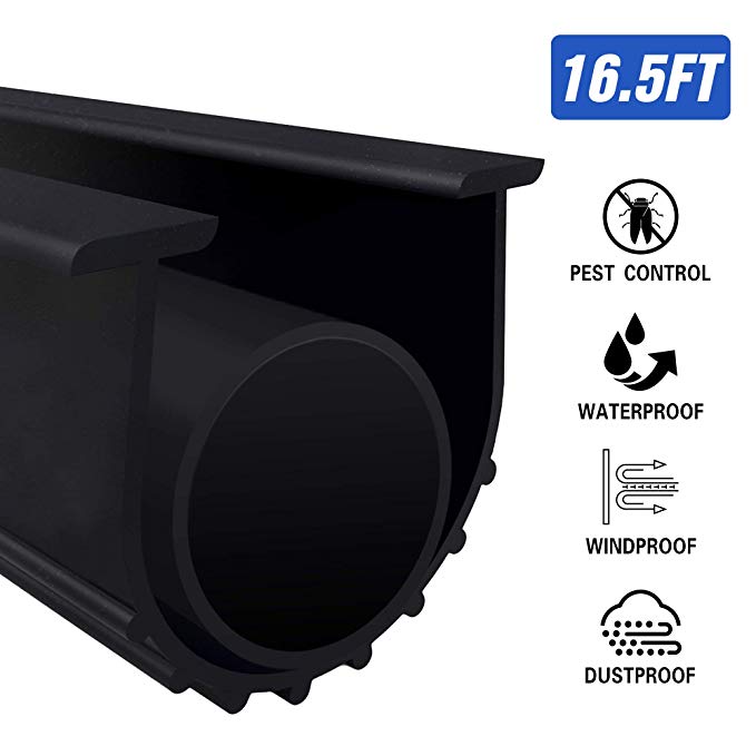 Garage Door Bottom Weather Stripping Kit Rubber Seal Strip Replacement, Weatherproofing Universal Sealing Professional Grade T Rubber,5/16" T Ends, 3 3/4" Width,Black (16.5 Feet)