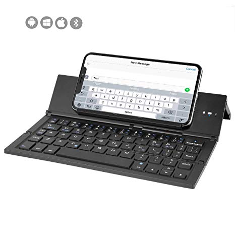 Limxems Folding Keyboard, Aluminum Ultra Slim Universal Wireless Bluetooth Keyboard - Black