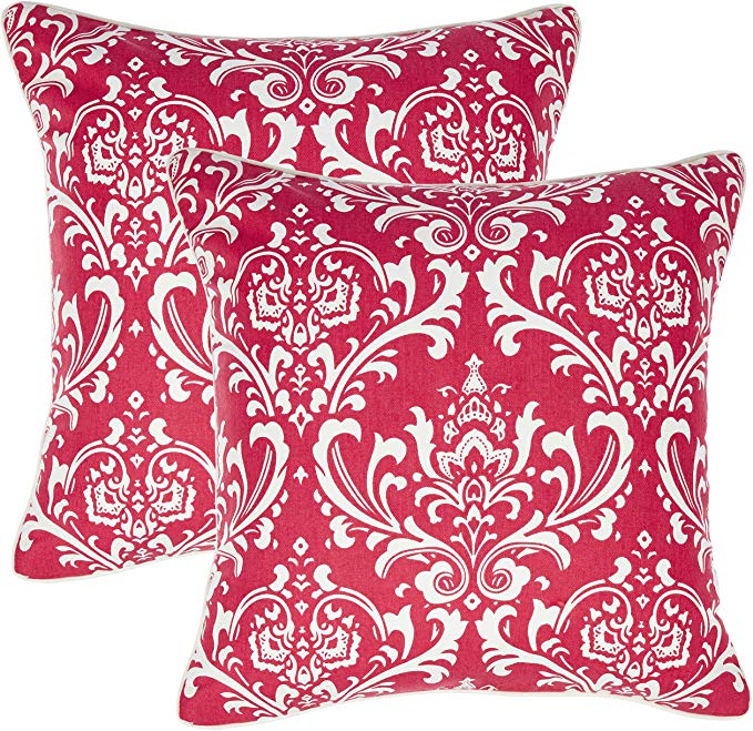 REDEARTH Printed Throw Pillow Cushion Covers-Woven Decorative Farmhouse Cases Set for Couch, Sofa, Bed, Farmhouse, Chair, Dining, Patio, Outdoor, car; 100% Cotton (18x18; Red) Pack of 2
