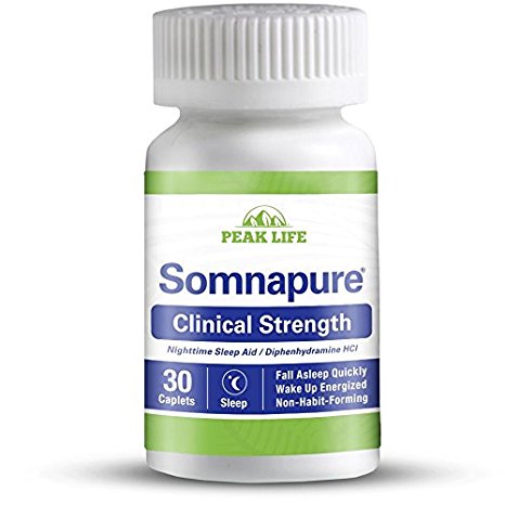 Somnapure Clinical Strength Sleep Aid, #1 Doctor-Recommended Sleeping Pill Ingredient, Fall Asleep Quickly, Non-Habit-Forming, Peak Life, 30 Count