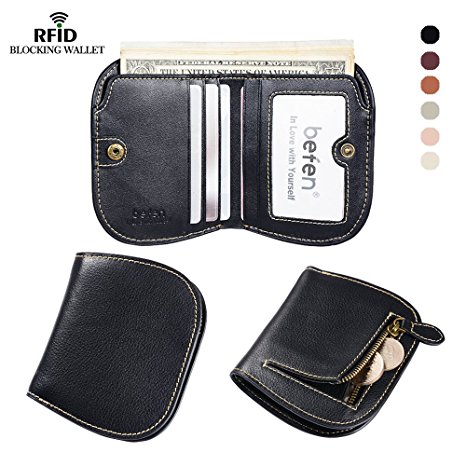 Befen Women's RFID Blocking Small Bifold Leather Pocket Wallet Mini Purse ID Window