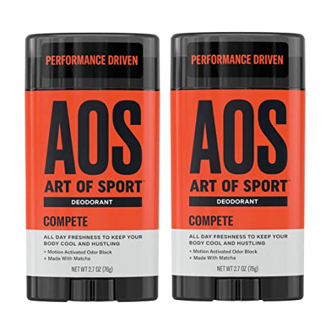 Art of Sport Men’s Deodorant Clear Stick (2-pack), Compete Scent, Aluminum Free, Made with Matcha, 2.7oz