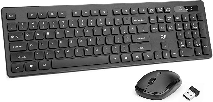 Rii Wireless Keyboard and Mouse Combo RK102 Standard Wireless Keyboard with Number Keys and Wireless Optical Mice for Windows/Android TV Box/Raspberry Pi/PC/Laptop/PS3/4/Office