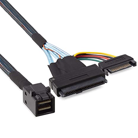 #10Gtek# 12G Internal Mini SAS SFF-8643 to U.2 SFF-8639 NVMe SSD Cable with 15 pin Male SATA Power Connector, PCIe 4.0, 85 Ohm, 3.3ft/1m