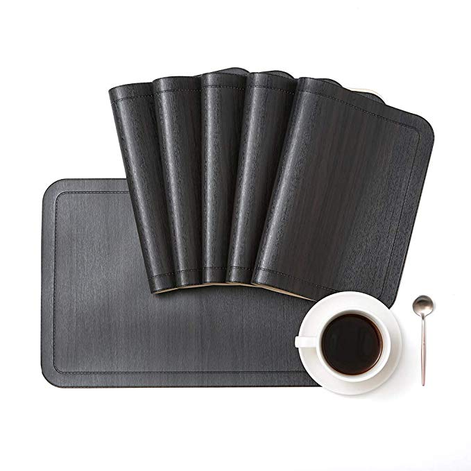 HQSILK PU Placemats Set of 8 Waterproof&Heat Resistant Placemat for Dining Table Leather WashableTable Mats for Kitchen Dining Office in Black