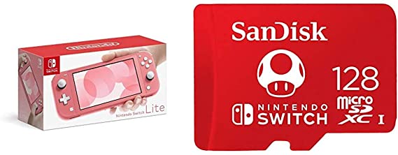 Nintendo Switch Lite - Coral with SanDisk 128GB MicroSDXC UHS-I Card for Nintendo Switch