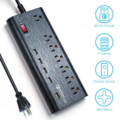 [Quick Charge 3.0] BTGGG Surge Protector Power Strip 7 Outlet [1625W/ 13A/ 125V] With 5 Smart USB Charging Ports [40W/ 8A], 6ft Cord, 600 Joules [Overload Protection]