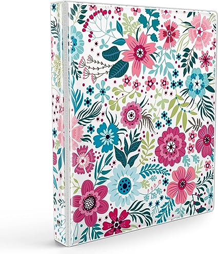 Fashion Design Binder for Women Men Cute Custom Pattern Cover, with Clear Interior Pockets, 1 Inch Round 3 Ring Binder Organizer - Colorful Floral