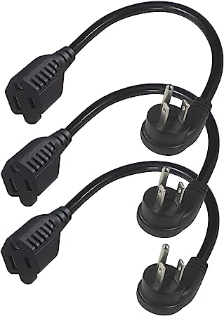 [3 Pack] 1FT Short Power Extension Cord with Flat Plug- Black Low Profile Flat Plug Short 3Prong Grounded Indoor Extension Cord,1625W 16AWG AC Small Home Appliance Extension Cord with Flat Head