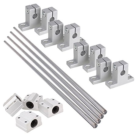 Industrial Combination,Ideaker Horizontal 8mm Dia Linear Motion Ball Bearing Slide Bushing &500mm Linear Shaft Optical Axis with Rod Rail Support Set of 16