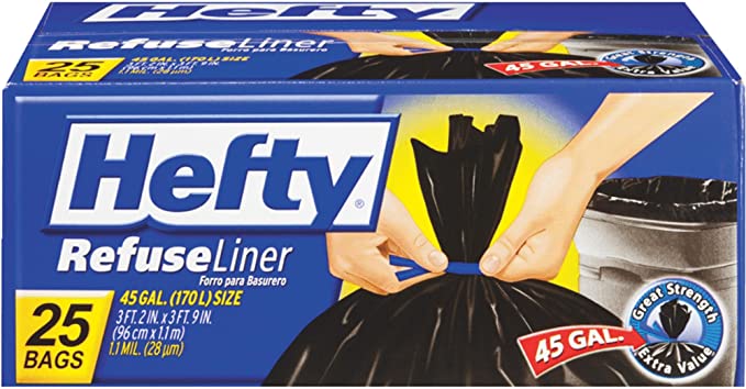 Hefty Extra Large Black Trash Bags for Curbside Bins, 45 Gallon, 25 Count