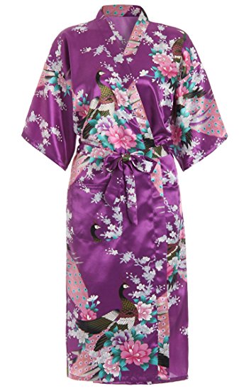 Latuza Women's Satin Kimono Bridesmaid Robe Long Style