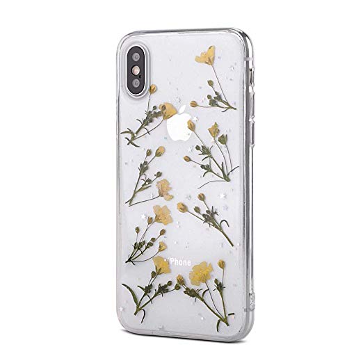 Shopping_Shop2000 Handmade Natural Daisy Floral Real Pressed Dried Flowers TPU Gel Clear Rubber Skin Silicone Protective Plastic Soft Back Phone Case Cover Compatible With IPhone X (#40)