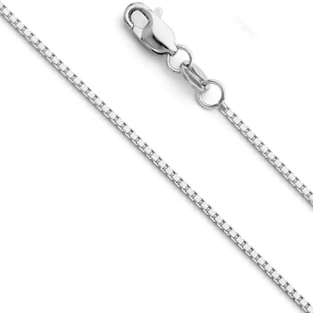 14k REAL Yellow OR White Gold Solid 1.1mm Box Link Chain Necklace with Lobster Claw Clasp