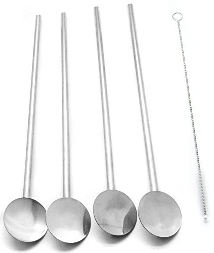 4 Spoon Straws Stirrer Stainless Steel 4 Pack   Cleaning Brush Drinking Straws